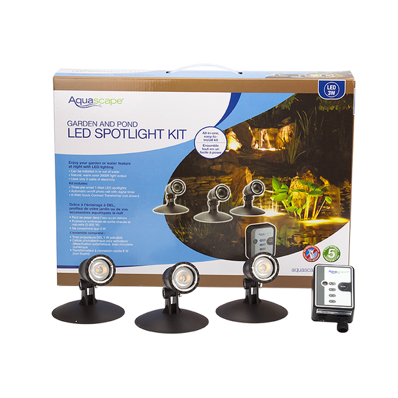 Aquascape Pond and Landscape LED 3-Light Spotlight Kit with Transformer and Photocell Timer