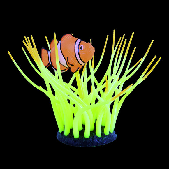 Glow Action Bubbling Clownfish in Anemone - Yellow